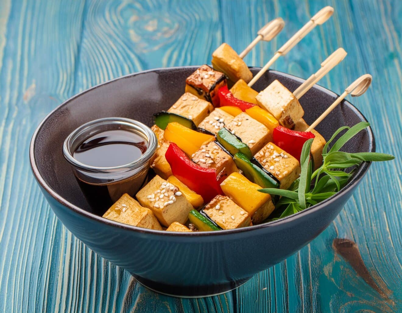 Brochettes de tofu et légumes à la sauce teriyaki : un classique revisité